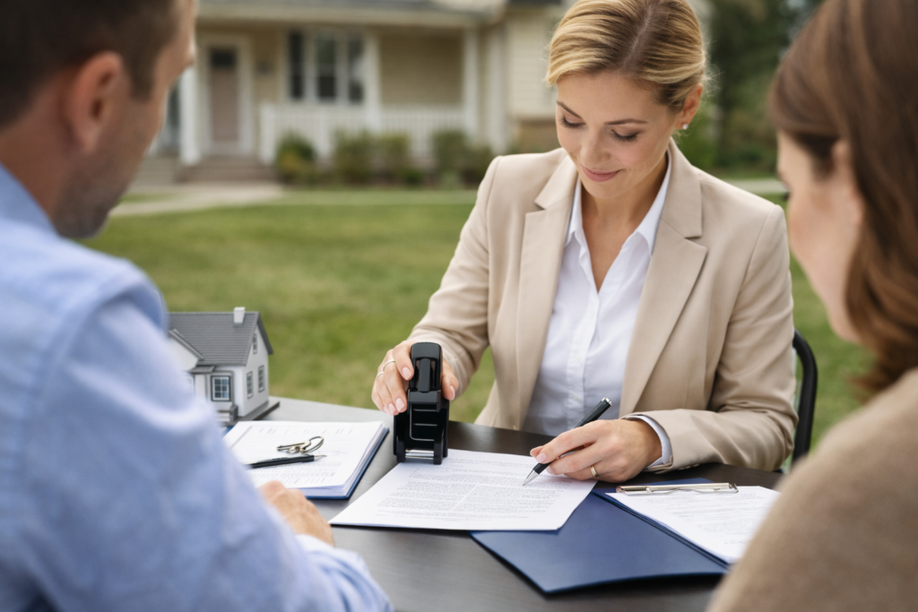 Mobile notary notarizing real estate and loan documents in USA